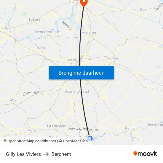 Gilly Les Viviers to Berchem map