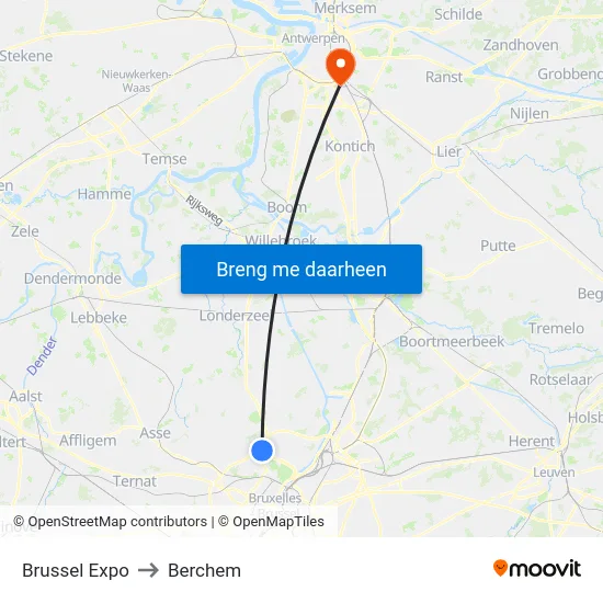 Brussel Expo to Berchem map