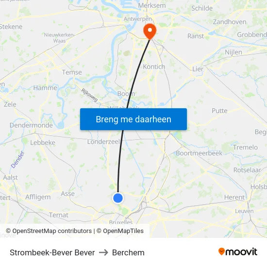 Strombeek-Bever Bever to Berchem map