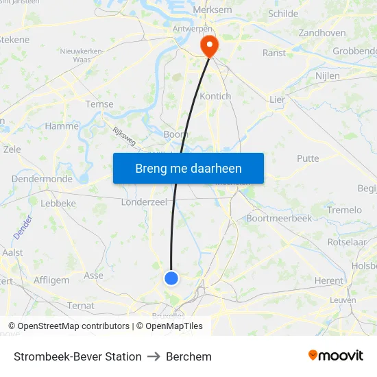 Strombeek-Bever Station to Berchem map