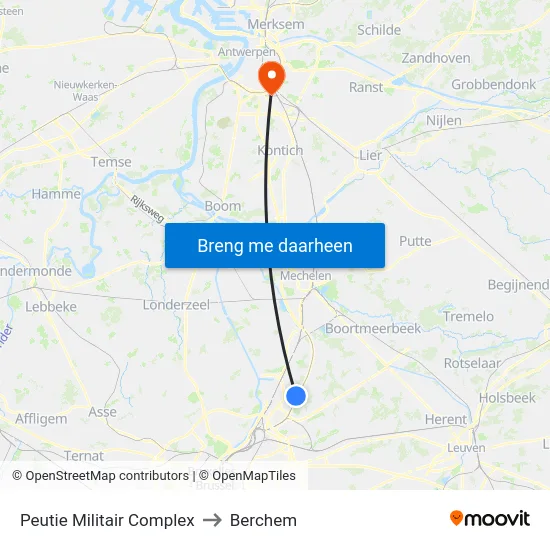 Peutie Militair Complex to Berchem map