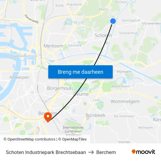 Schoten Industriepark Brechtsebaan to Berchem map