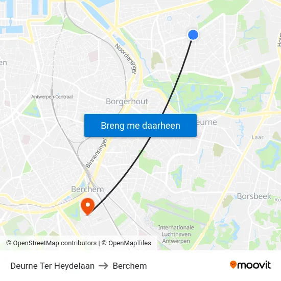 Deurne Ter Heydelaan to Berchem map