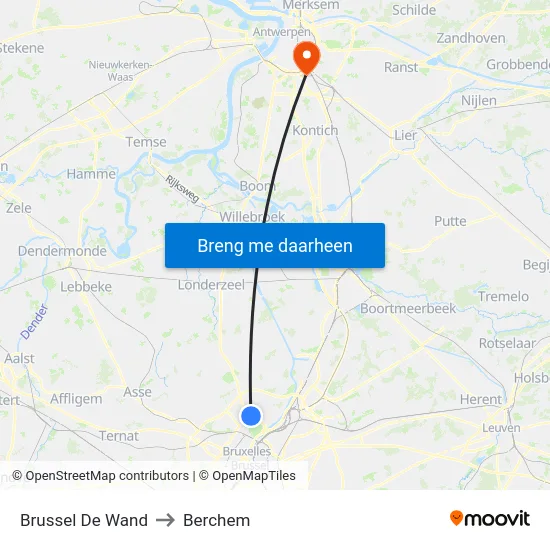 Brussel De Wand to Berchem map