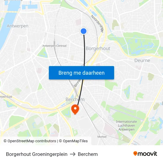 Borgerhout Groeningerplein to Berchem map