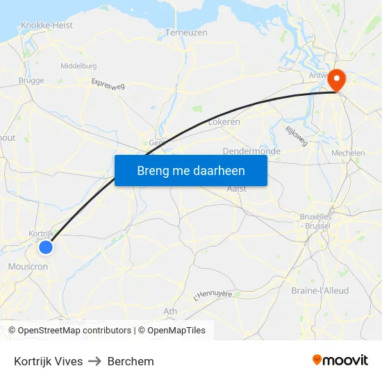 Kortrijk Vives to Berchem map