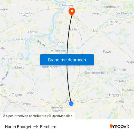 Haren Bourget to Berchem map
