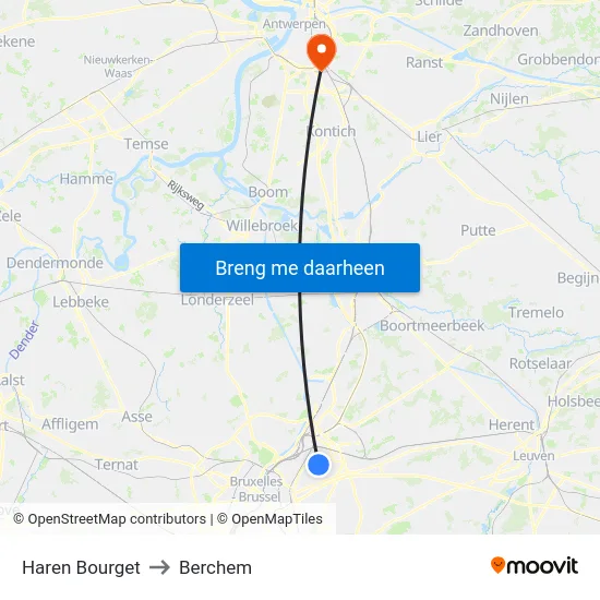 Haren Bourget to Berchem map