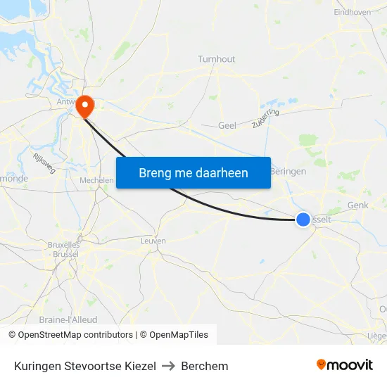 Kuringen Stevoortse Kiezel to Berchem map