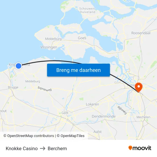 Knokke Casino to Berchem map
