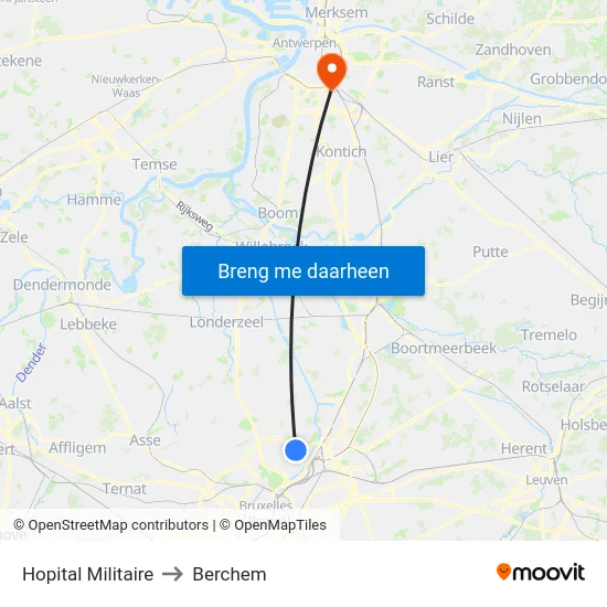 Hopital Militaire to Berchem map