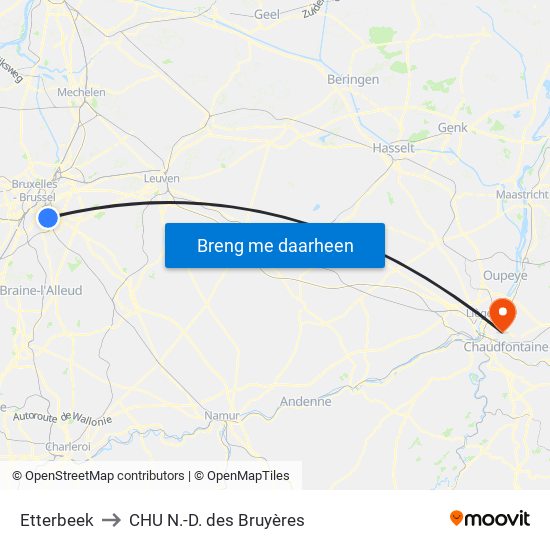 Etterbeek to CHU N.-D. des Bruyères map