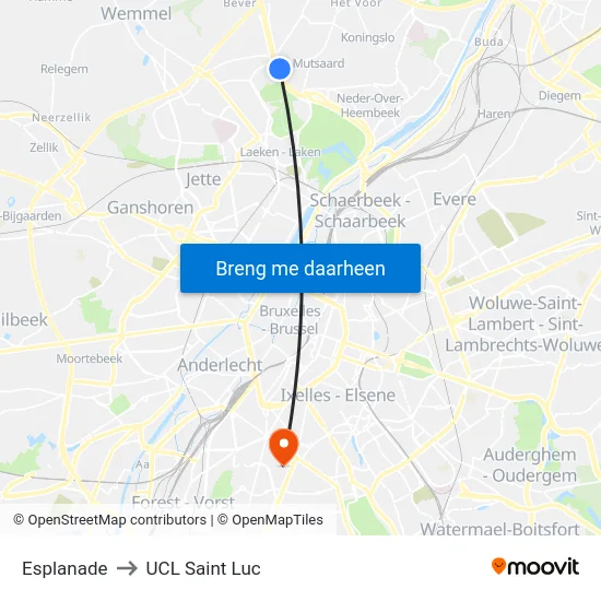 Esplanade to UCL Saint Luc map