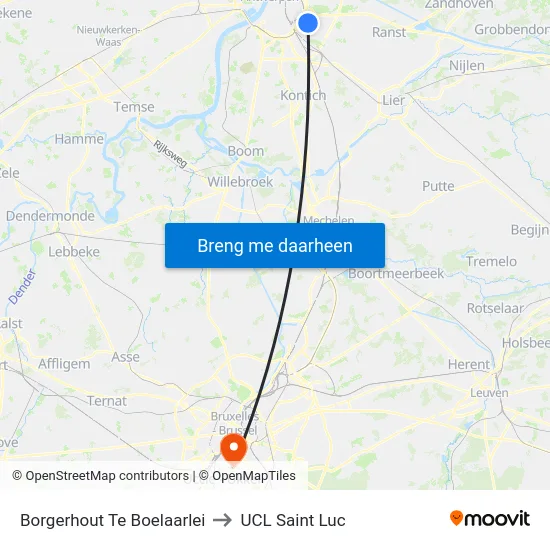 Borgerhout Te Boelaarlei to UCL Saint Luc map