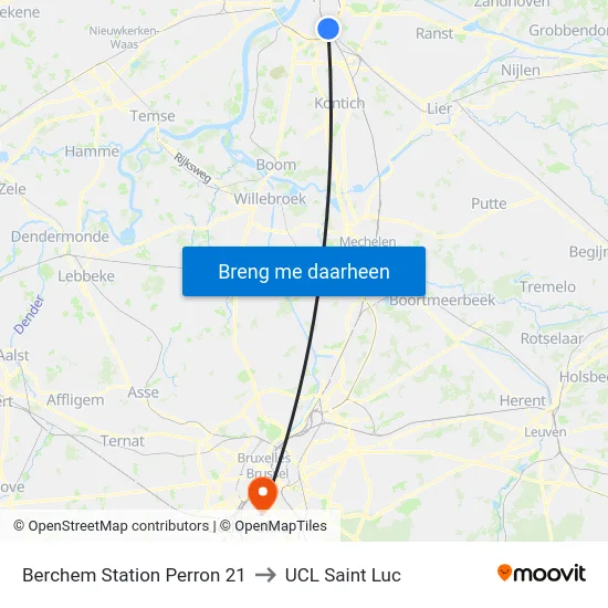 Berchem Station Perron 21 to UCL Saint Luc map