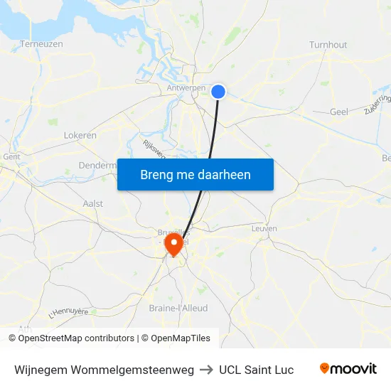 Wijnegem Wommelgemsteenweg to UCL Saint Luc map