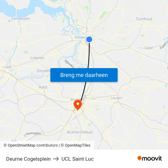 Deurne Cogelsplein to UCL Saint Luc map