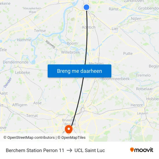 Berchem Station Perron 11 to UCL Saint Luc map