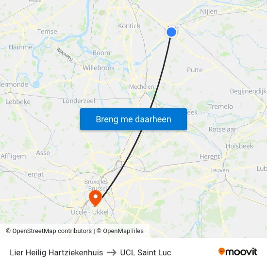 Lier Heilig Hartziekenhuis to UCL Saint Luc map