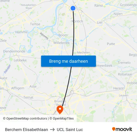 Berchem Elisabethlaan to UCL Saint Luc map