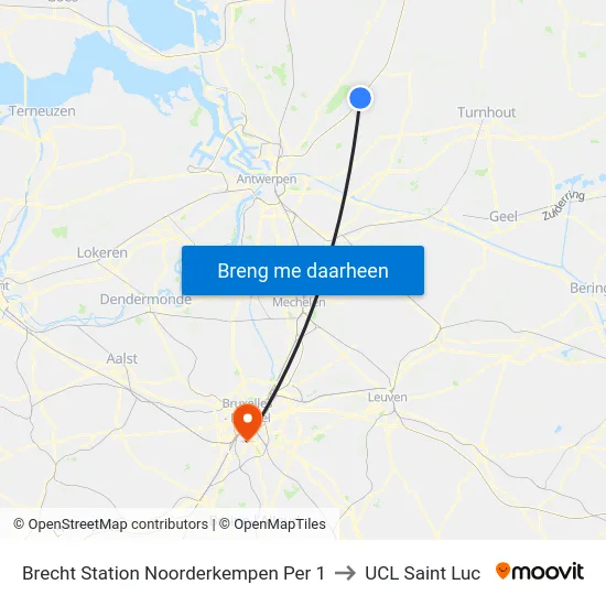 Brecht Station Noorderkempen Per 1 to UCL Saint Luc map