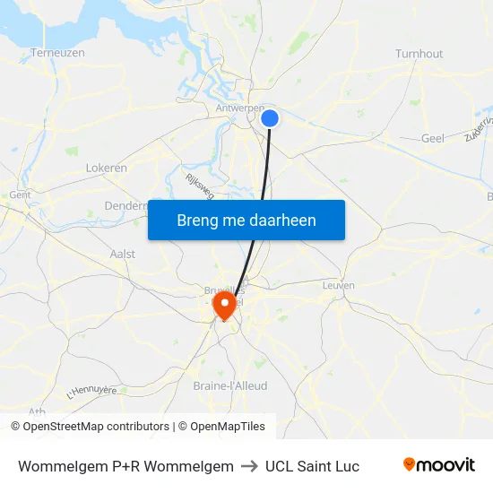 Wommelgem P+R Wommelgem to UCL Saint Luc map