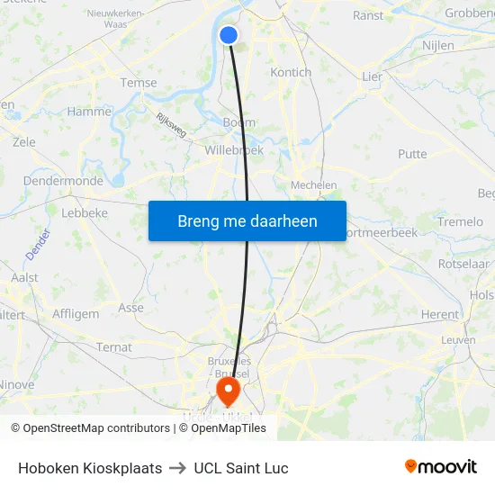 Hoboken Kioskplaats to UCL Saint Luc map
