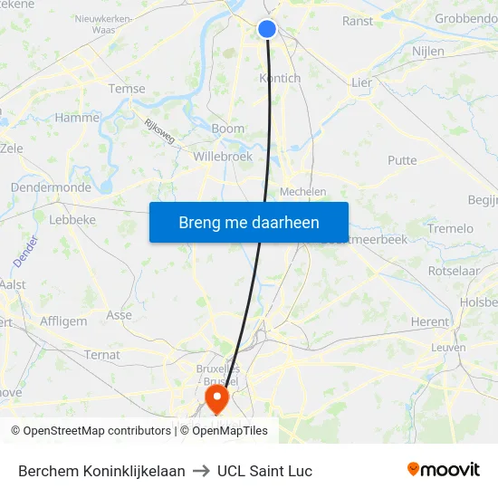 Berchem Koninklijkelaan to UCL Saint Luc map