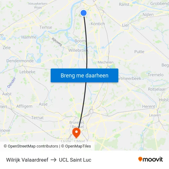 Wilrijk Valaardreef to UCL Saint Luc map