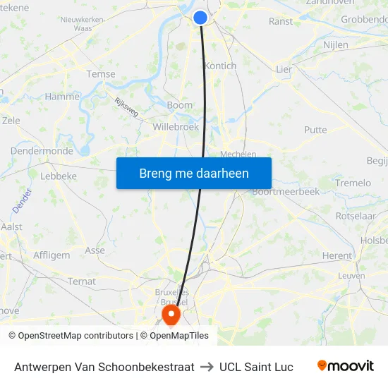 Antwerpen Van Schoonbekestraat to UCL Saint Luc map