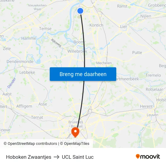 Hoboken Zwaantjes to UCL Saint Luc map