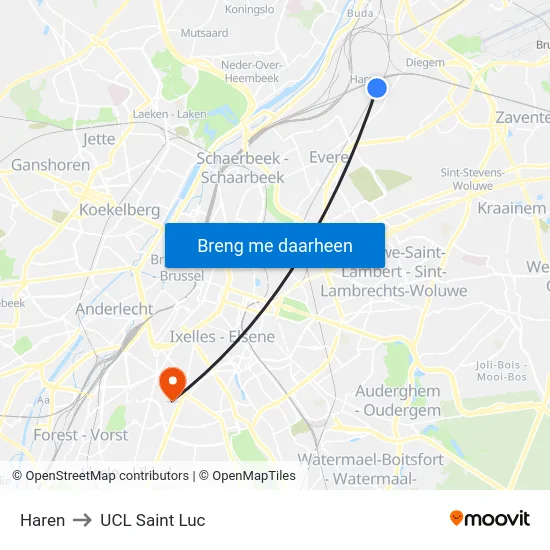 Haren to UCL Saint Luc map