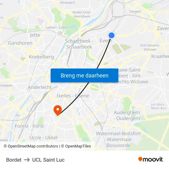 Bordet to UCL Saint Luc map