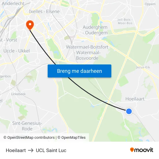 Hoeilaart to UCL Saint Luc map