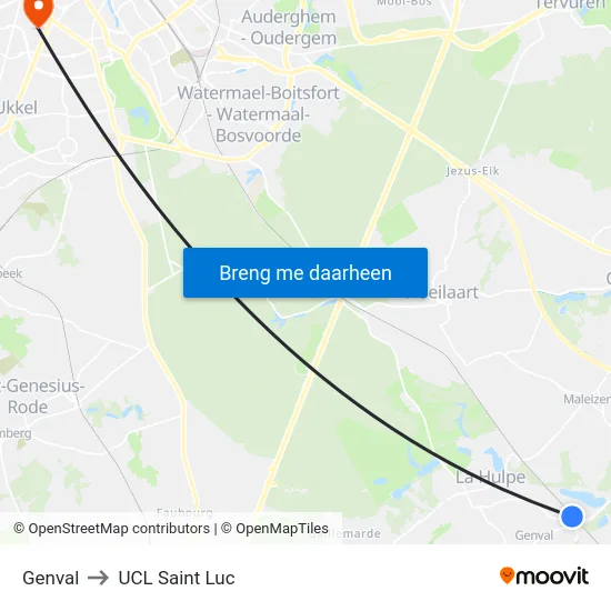 Genval to UCL Saint Luc map