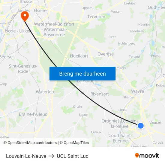 Louvain-La-Neuve to UCL Saint Luc map