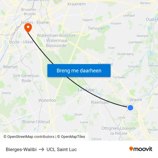 Bierges-Walibi to UCL Saint Luc map