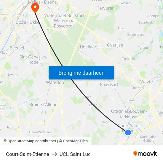 Court-Saint-Etienne to UCL Saint Luc map