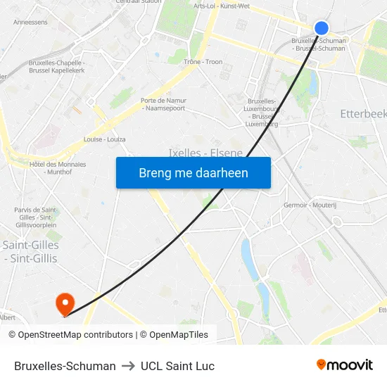 Bruxelles-Schuman to UCL Saint Luc map