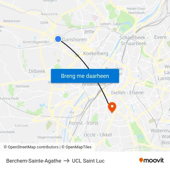 Berchem-Sainte-Agathe to UCL Saint Luc map