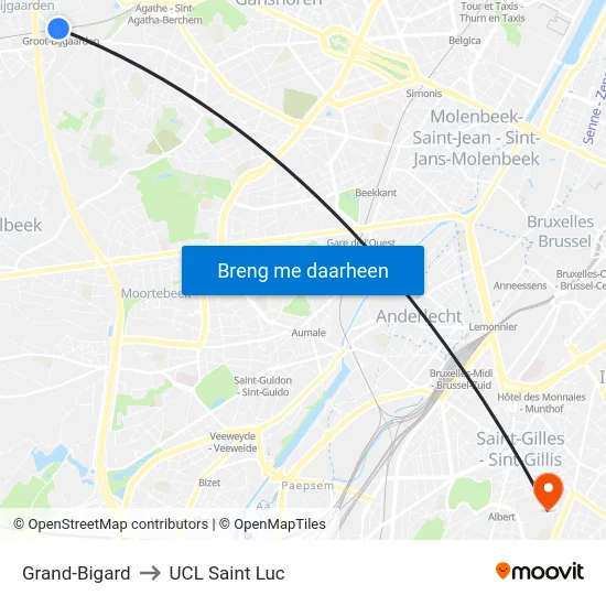 Grand-Bigard to UCL Saint Luc map