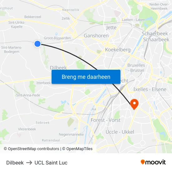 Dilbeek to UCL Saint Luc map