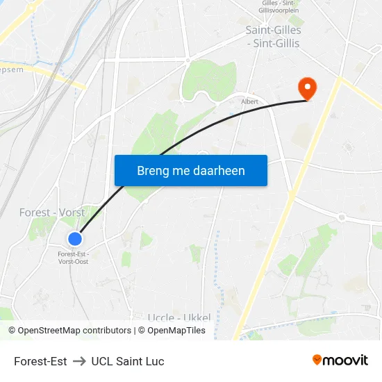 Forest-Est to UCL Saint Luc map