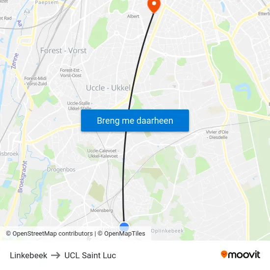 Linkebeek to UCL Saint Luc map