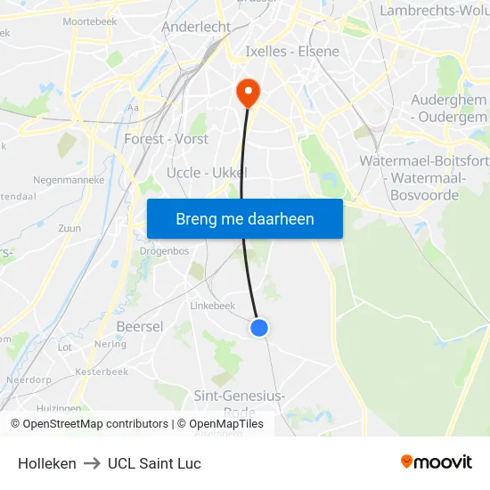 Holleken to UCL Saint Luc map