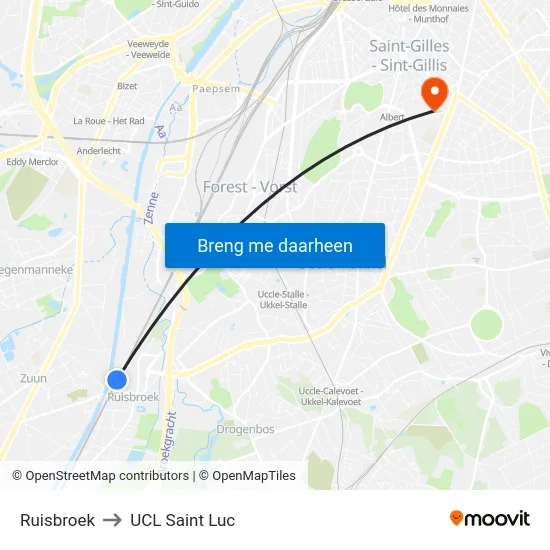 Ruisbroek to UCL Saint Luc map