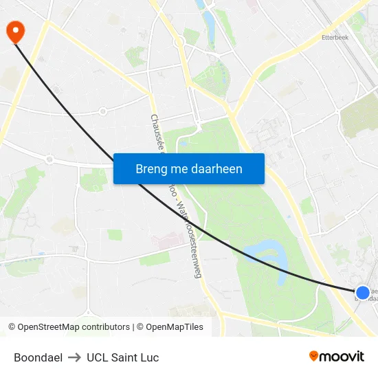 Boondael to UCL Saint Luc map