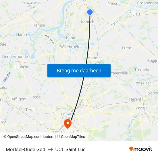 Mortsel-Oude God to UCL Saint Luc map