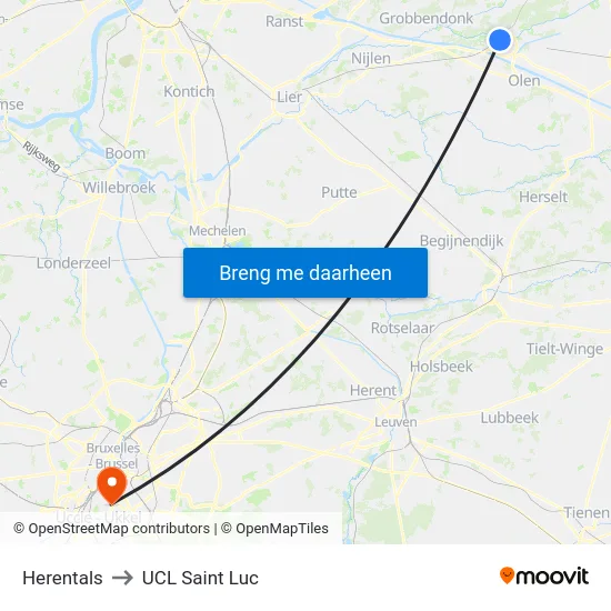 Herentals to UCL Saint Luc map