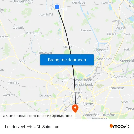 Londerzeel to UCL Saint Luc map